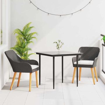 vidaXL Sodo valgomojo komplektas su pagalve 3 pcs Juoda poliratanas