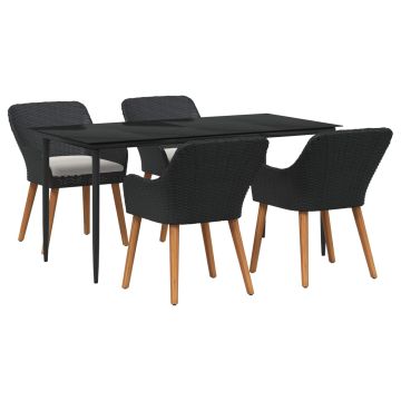 vidaXL Sodo valgomojo komplektas su pagalve 5 pcs Juoda poliratanas