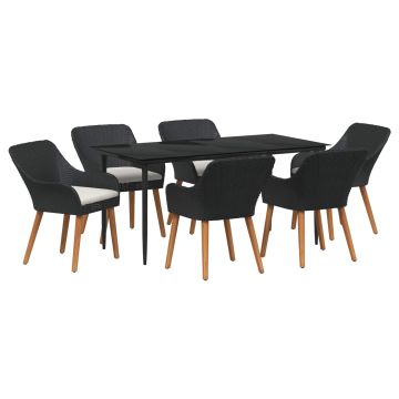 vidaXL Sodo valgomojo komplektas su pagalve 7 pcs Juoda poliratanas