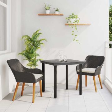 vidaXL Sodo valgomojo komplektas su pagalve 3 pcs Juoda poliratanas