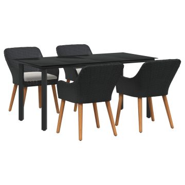 vidaXL Sodo valgomojo komplektas su pagalve 5 pcs Juoda poliratanas