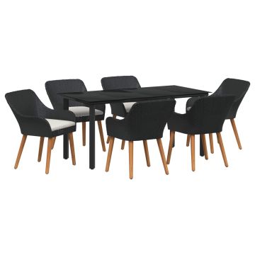 vidaXL Sodo valgomojo komplektas su pagalve 7 pcs Juoda poliratanas