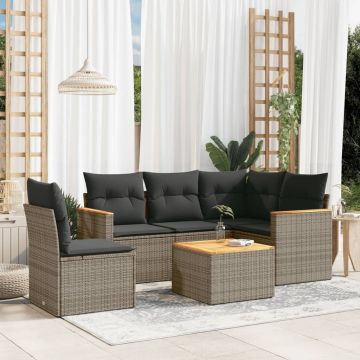 vidaXL Sofos komplektas su pagalvėlėmis, 6 dalių, pilkas, poliratanas