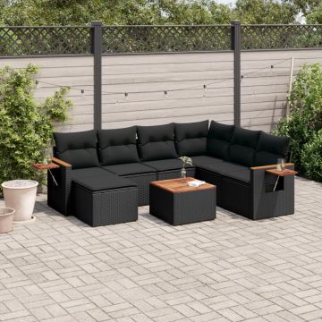 vidaXL Sofos komplektas su pagalvėlėmis, 8 dalių, juodas, poliratanas
