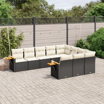 vidaXL Sodo komplektas su pagalvėlėmis, 10 dalių, juodas, poliratanas