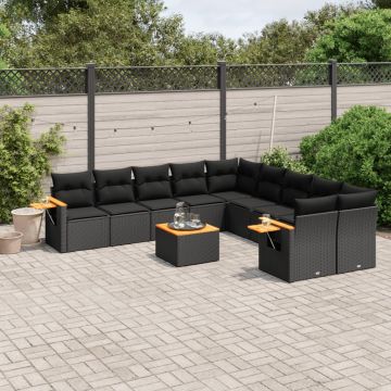 vidaXL Sodo komplektas su pagalvėlėmis, 11 dalių, juodas, poliratanas