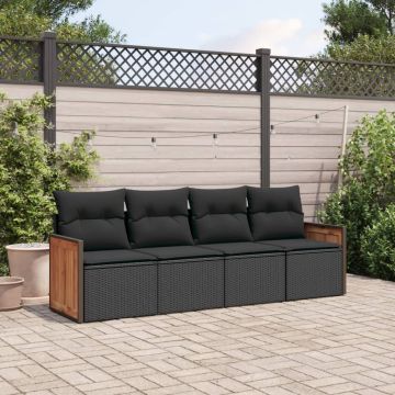 vidaXL Sodo komplektas su pagalvėlėmis, 4 dalių, juodas, poliratanas