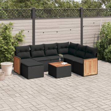 vidaXL Sofos komplektas su pagalvėlėmis, 8 dalių, juodas, poliratanas