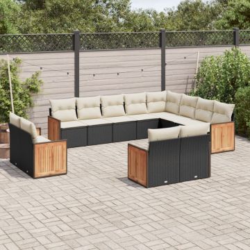 vidaXL Sofos komplektas su pagalvėlėmis, 12 dalių, juodas, poliratanas