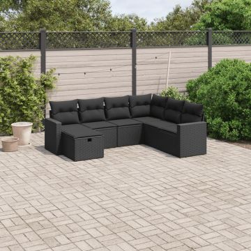 vidaXL Sofos komplektas su pagalvėlėmis, 7 dalių, juodas, poliratanas