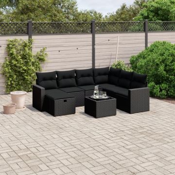 vidaXL Sofos komplektas su pagalvėlėmis, 8 dalių, juodas, poliratanas