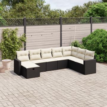 vidaXL Sofos komplektas su pagalvėlėmis, 8 dalių, juodas, poliratanas