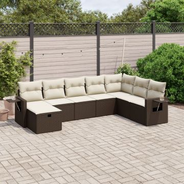 vidaXL Sodo komplektas su pagalvėlėmis, 8 dalių, rudas, poliratanas