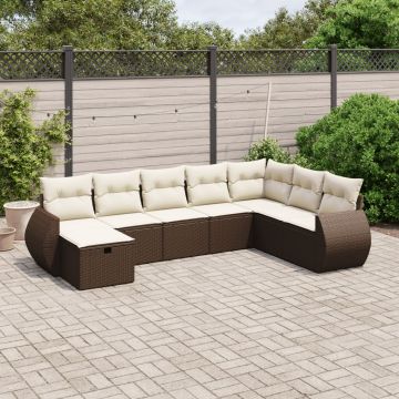 vidaXL Sodo komplektas su pagalvėlėmis, 8 dalių, rudas, poliratanas