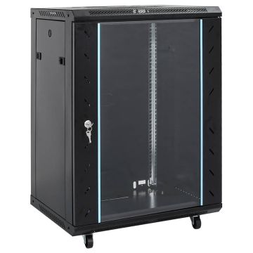 vidaXL 15U tinklo spintelė su pasukamomis kojelėmis, 19", IP20, 60x45x86 cm
