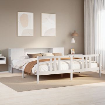 vidaXL Lova su knygų spinta be čiužinio, balta, 200x200cm, pušis