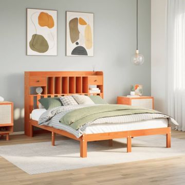 vidaXL Lova su knygų spinta be čiužinio, ruda, 140x190cm, pušis