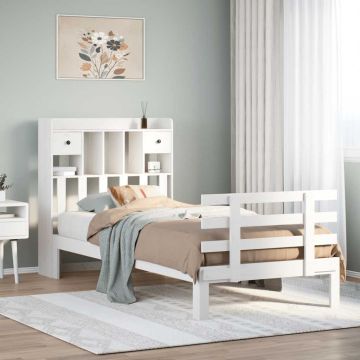 vidaXL Lova su knygų spinta be čiužinio, balta, 75x190cm, pušis