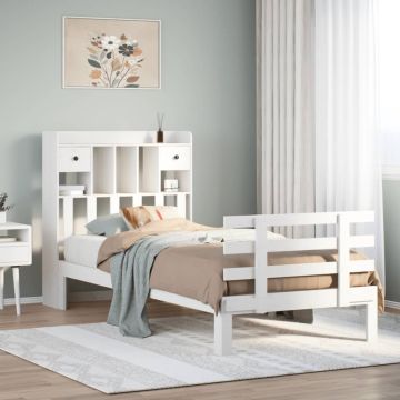 vidaXL Lova su knygų spinta be čiužinio, balta, 90x200cm, pušis