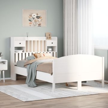 vidaXL Lova su knygų spinta be čiužinio, balta, 135x190cm, pušis