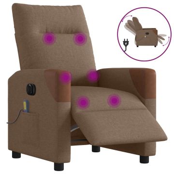 vidaXL Elektrinis atlošiamas masažinis krėslas, rudas, audinys