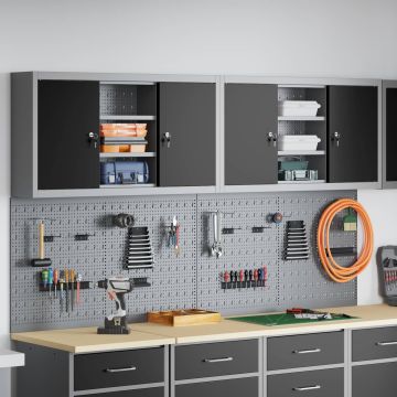 vidaXL Įrankių spintelių rinkinys su lentyna su saugykla 6 pcs Juoda