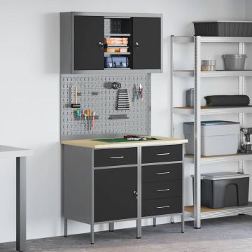 vidaXL Darbo spintos rinkinys su stalčių su lentyna 5 pcs Juoda