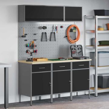 vidaXL Darbo spintos rinkinys su stalčių su saugykla 8 pcs Juoda