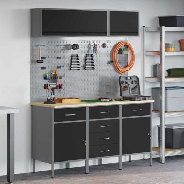 vidaXL Darbo spintos rinkinys su stalčių su saugykla 8 pcs Juoda