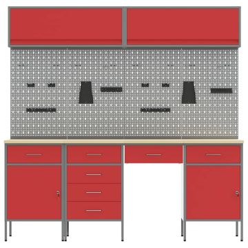 vidaXL Darbo spinta 10 pcs Raudona Inžinerinė mediena ir plienas