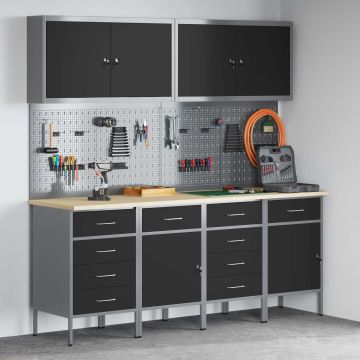 vidaXL Darbo spinta 10 pcs Juoda Inžinerinė mediena ir plienas