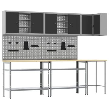 vidaXL Darbo spintos rinkinys su lentyna 10 pcs Juoda ir pilka