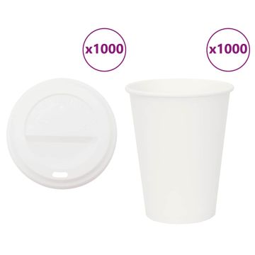 vidaXL popieriniai kavos puodeliai su dangteliais 1000 vnt 12oz 300ml