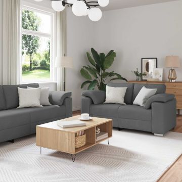 vidaXL Sofa 3 pcs Tamsiai pilka 219 x 80 x 82 cm Lino mišinio audinys