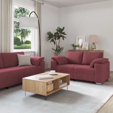 vidaXL Sofa 3 pcs Vėjo raudona 219 x 80 x 82 cm Lino mišinio audinys
