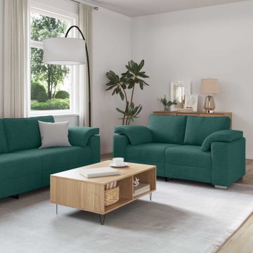 vidaXL Sofa 3 pcs Tamsiai žalia 219 x 80 x 82 cm Lino mišinio audinys