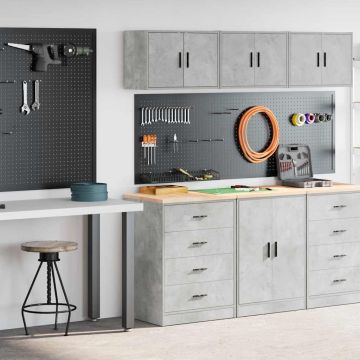 vidaXL garažo spintos, 2vnt., betono pilkos, apdirbta mediena