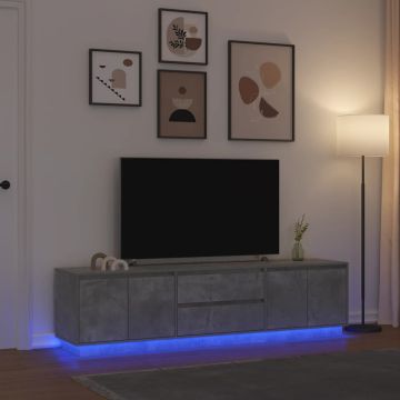 vidaXL TV spintelė su LED lemputėmis, betono pilka, 193,5x41x50 cm