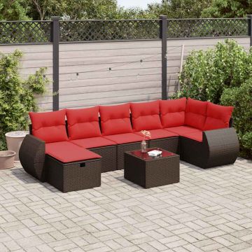 vidaXL Sodo komplektas su pagalvėlėmis, 8 dalių, rudas, poliratanas