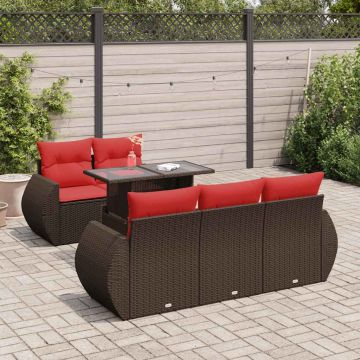 vidaXL Sodo komplektas su pagalvėlėmis, 6 dalių, poliratanas/akacija