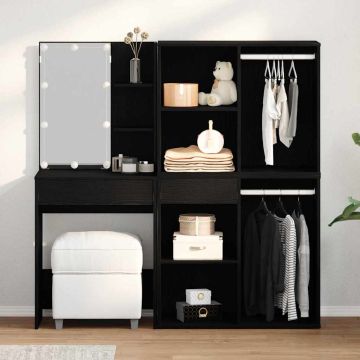 vidaXL LED makiažo stalo komplektas Juodas ąžuolas 140 x 40 x 140 cm