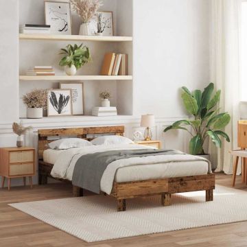 vidaXL Lovos rėmas su LED Senas medis 120 x 190 cm Apdirbta mediena