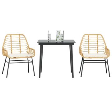 vidaXL Sodo komplektas, 3 dalių, rudas, poliratanas ir stiklas