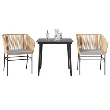 vidaXL Sodo komplektas, 3 dalių, rudas, poliratanas ir stiklas