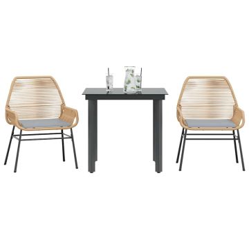 vidaXL Sodo komplektas, 3 dalių, rudas, poliratanas ir stiklas