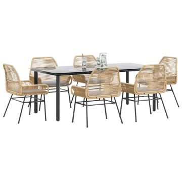 vidaXL Sodo komplektas, 7 dalių, rudas, poliratanas ir stiklas