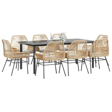 vidaXL Sodo komplektas, 9 dalių, rudas, poliratanas ir stiklas