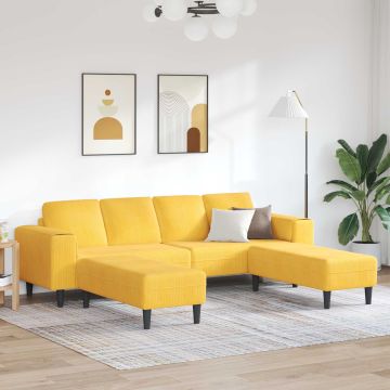 vidaXL Sofa Šviesi geltona 250 x 188 x 76 cm Kordūrinis audinys