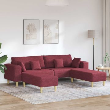 vidaXL Sofa su pagalve 3 pcs Vyno raudona audinys