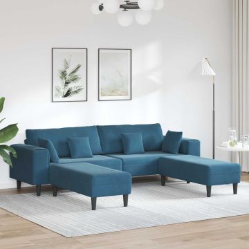 vidaXL Sofa su pagalve 3 pcs Mėlyna Aksomas